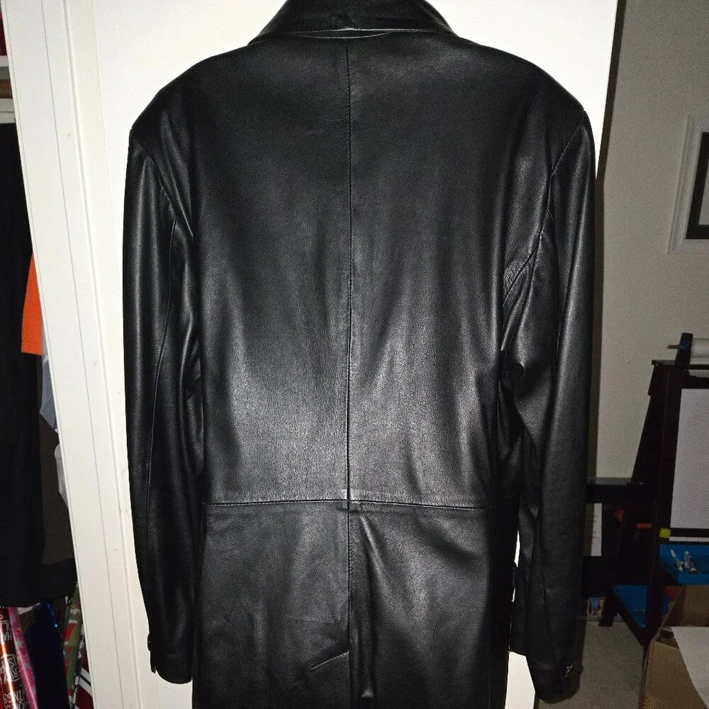 Vera Pelle Made in Italy Men's Black Leather Top Coat Size‎ 38/52 Fully Lined